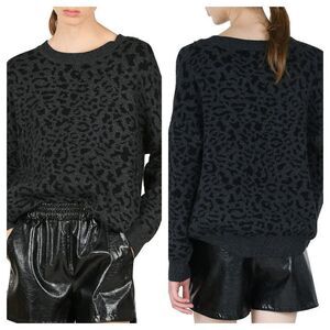 Lili Sidonio Molly Bracket Leopard Print Crew Neck Sweater Dark Gray Size XS S